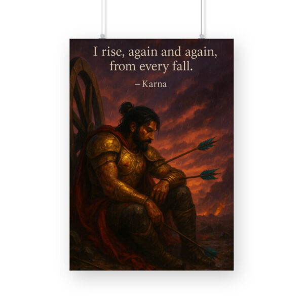 Karna Warrior Poster – “I Rise Again” Inspirational Quote Art