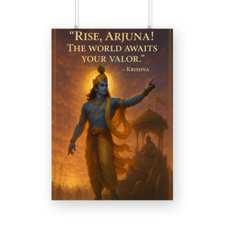 Krishna & Arjuna Poster – “Rise, Arjuna” Inspirational Quote Art