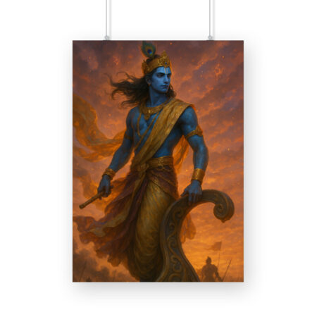 Divine Warrior Krishna Chariot Art Poster